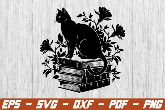 Cat on a Stack of Books SVG: A Whimsical Graphic Design Asset for Crafts and Creative Brands