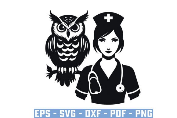 Funny Owl Nurse Graphics for Crafts and Merch