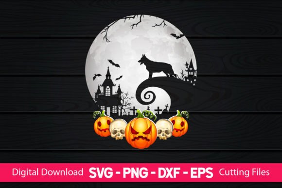 German Shepherd and Moon Halloween Graphics for Crafting Projects
