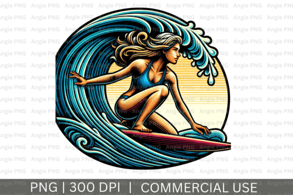 Girl Surfer in Curl of Wave PNG Clipart for Crafts and Graphics