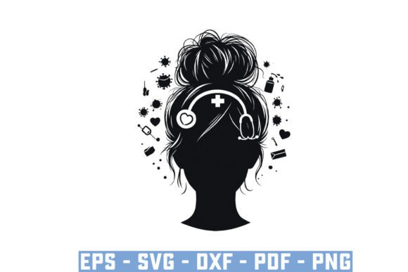 Messy Bun Nurse Face Silhouette Files: A Practical Graphic Design Asset for Crafts