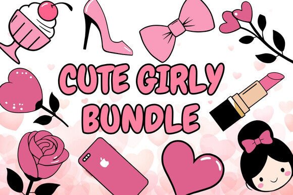 Pink Girly Clipart: A Vibrant Graphic Design Asset for Handmade Creations