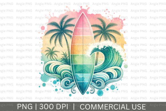 Vintage Pastel Surfboard PNG Clipart for Crafts and Graphics